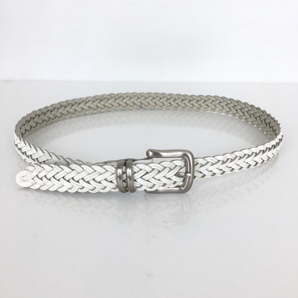Women’s White Braided Woven Leather Belt Silver Tone Buckle Ladies M/L Cowgirl main image 4
